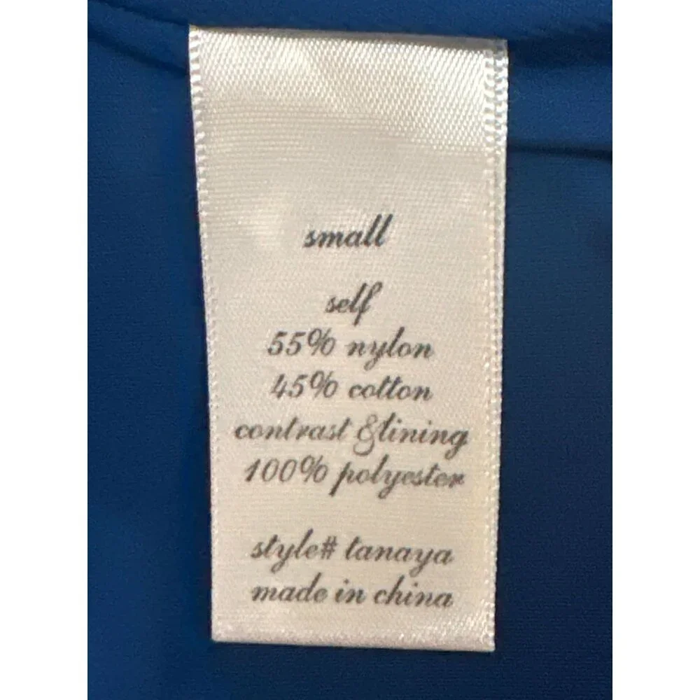 Navy Blue Lace Long Sleeve VNeck Lace Chiffon Dress Flared Sleeves Back Tie Sz S - Picture 7 of 10